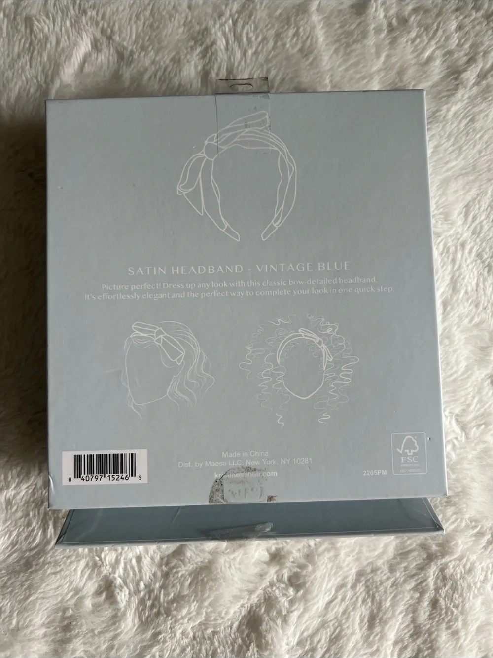 Kristin Ess Satin Bow Headband Vintage Blue NWT Gift Box